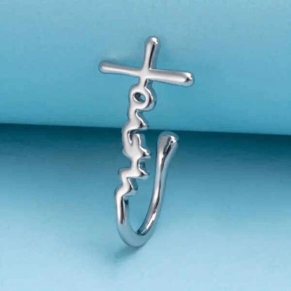 Faith Cross White Gold Plated Nose Cuff/Ring - Picture 2 of 3